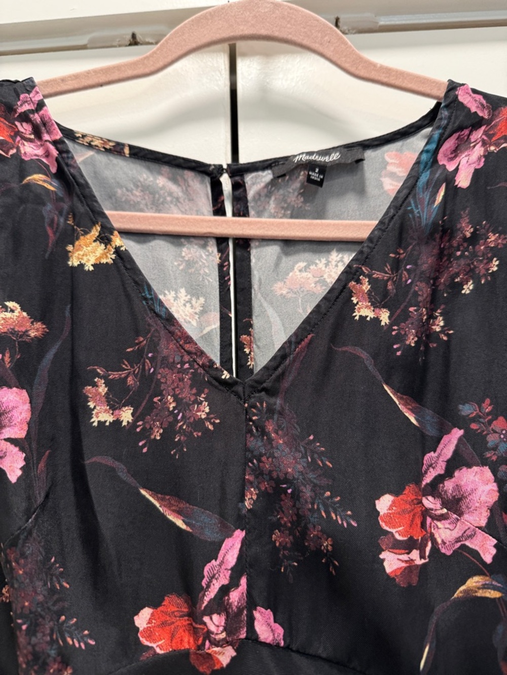 Madewell Black Floral V-Neck Midi Dress boho size 2 - Picture 3 of 13